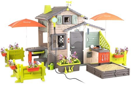 Dětské domečky - Domeček Přátel ekologický s velkou zahradou v přírodních barvách Friends House Evo Playhouse Green Smoby
