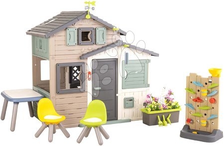  - Domeček Přátel ekologický pro meteorologa s hrací stěnou v přírodních barvách Friends House Evo Playhouse Green Smoby