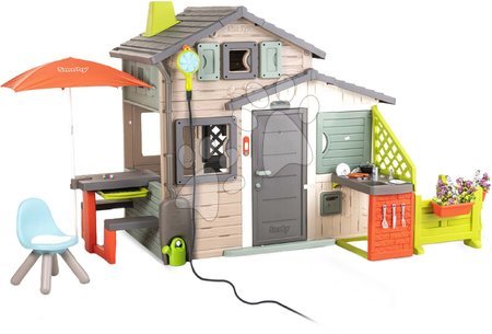 Detské domčeky - Domček Priateľov ekologický s kuchynkou pod lampou v prírodných farbách Friends House Evo Playhouse Green Smoby