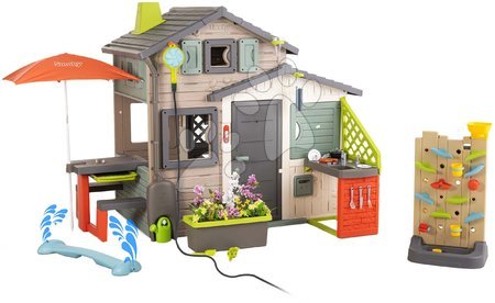 Novinka - Domeček Přátel ekologický s vodní hrou u hrací stěny v přírodních barvách Friends House Evo Playhouse Green Smoby