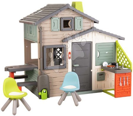 Dětské domečky - Domček Priateľov ekologický s piknik posedením v prírodných farbách Friends House Evo Playhouse Green Smoby