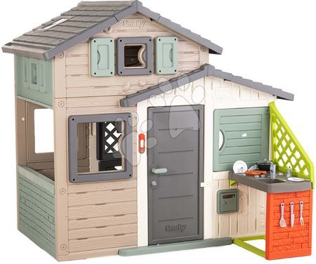 Otroške hišice - Dom prijateljev Evo igralna hišica z letno kuhinjo v naravnih barvah Smoby