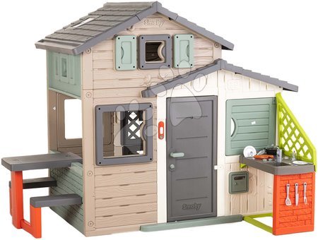 Dětské domečky - Domeček Přátel ekologický s piknik stolkem v přírodních barvách Friends House Evo Playhouse Green Smoby