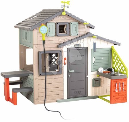 Detské domčeky - Domček Priateľov ekologický so záhradnou sprchou v prírodných farbách Friends House Evo Playhouse Green Smoby