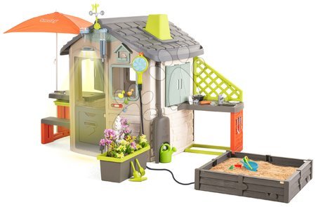 Case per bambini con sabbiera - Casetta ecologica con sabbiera multifunzione in colori naturali Neo Jura Lodge Playhouse Green Smoby
