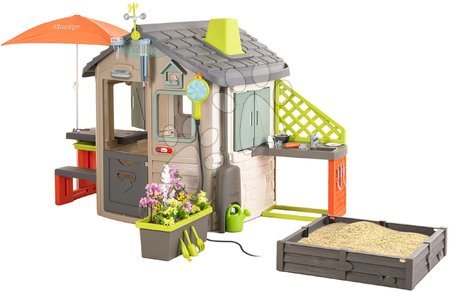 Spielhäuser mit Sandkasten - Spielhaus ökologisch mit multifunktionalem Sandkasten in natürlichen Farben Neo Jura Lodge Playhouse Green Smoby