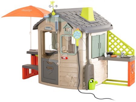 Igračke za djecu od 2 do 3 godine - Dom za igru Neo Jura Lodge Playhouse Green Smoby s ekološkom i meteorološkom opremom u prirodnim bojama.