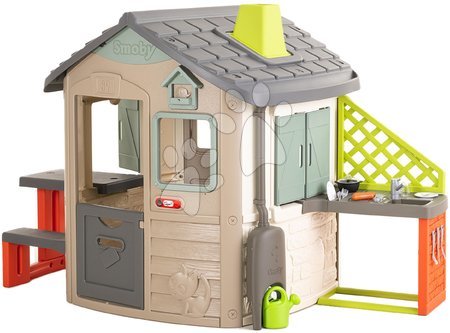 Detské domčeky - Domček ekologický s výbavou pre kuchára v prírodných farbách Neo Jura Lodge Playhouse Green Smoby
