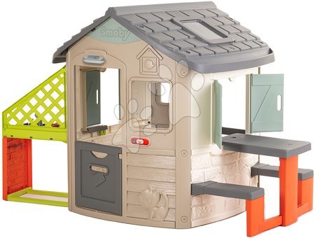 novi-proizvod - Kućica za igru s ekološkim piknik stolom u prirodnim bojama Neo Jura Lodge Playhouse Green Smoby