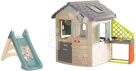 Igračke za djecu od 2 do 3 godine - Kućica ekološka s vodenim toboganom u prirodnim bojama Neo Jura Lodge Playhouse Green Smoby