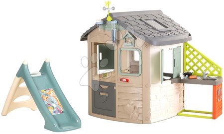 Detské domčeky - Domček ekologický pre meteorológov so šmykľavkou v prírodných farbách Neo Jura Lodge Playhouse Green Smoby