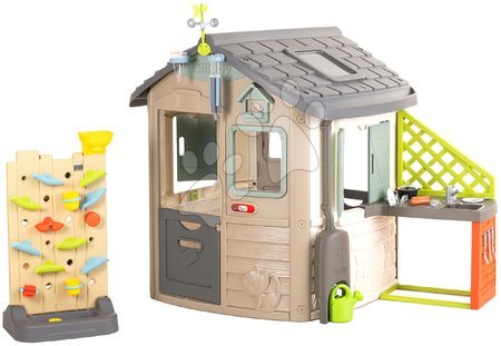 Jucării pentru copilași de la 2 la 3 ani - Căsuță ecologică cu un perete de joacă creativ în culori naturale Neo Jura Lodge Playhouse Green Smoby