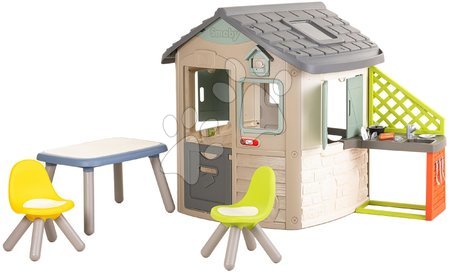 Igračke za djecu od 2 do 3 godine - Kućica za igru s ekološkim vrtom u prirodnim bojama Neo Jura Lodge Playhouse Green Smoby