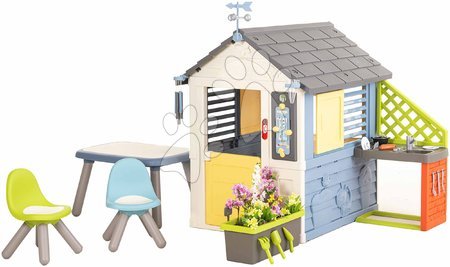 Speziell nur bei uns  - Das Spielhaus mit der Wetterstation und dem Blumentopf neben der Küche Vier Jahreszeiten 4 Seasons Playhouse Smoby