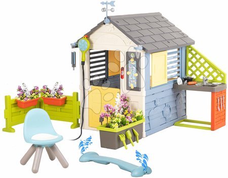 Casitas con muebles - Casa estación meteorológica con silla junto a la maceta Cuatro estaciones 4 Seasons Playhouse Smoby