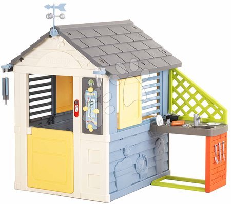 Kerti játszóházak gyerekeknek - Házikó meteorológiai állomás konyhával az ablak alatt Négy évszak 4 Seasons Playhouse Smoby