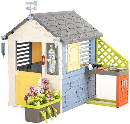 Igračke za djecu od 2 do 3 godine - Dom meteorološka stanica s cvjetnim loncem pokraj kuhinje Četiri godišnja doba 4 Seasons Playhouse Smoby_1