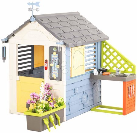 Kerti játszóházak gyerekeknek - Házikó meteorológiai állomás virágtartóval a bejáratnál Négy évszak 4 Seasons Playhouse Smoby