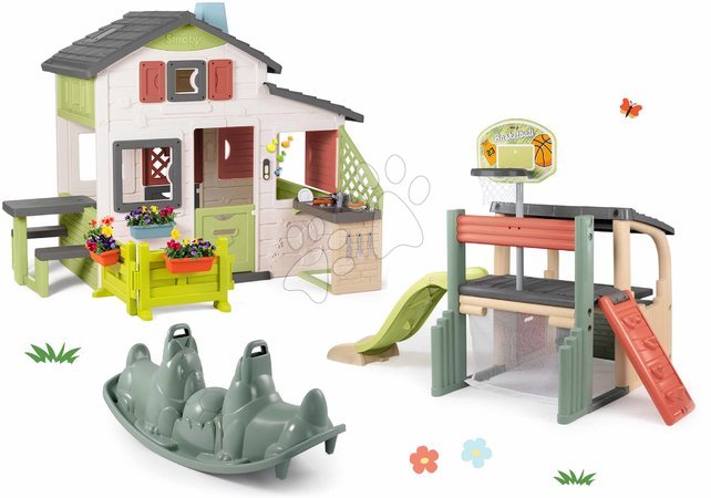 Vianočné darčeky pre deti - Set domček Priateľov s predzáhradkou a hracie centrum Friends House Life Smoby