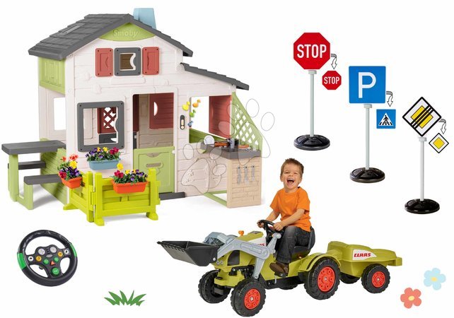 Smoby | Strana 2 - Set domček Priateľov s predzáhradkou a šliapací traktor Claas Friends House Life Smoby