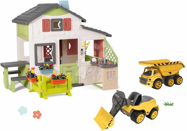 Domečky sety - Set domeček Přátel s předzahrádkou a nakladač Friends House Life Smoby