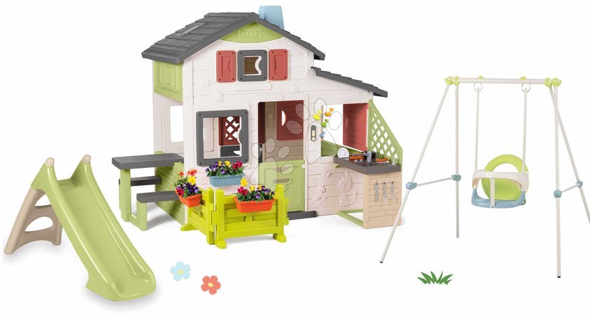 Casitas con columpio - Set de casa de amigos con jardín y columpio Friends House Life Smoby