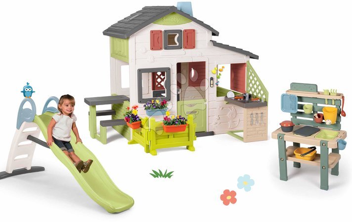 Smoby | Strana 2 - Set domček Priateľov s predzáhradkou a šmykľavka s dvojitou vlnou Friends House Life Smoby
