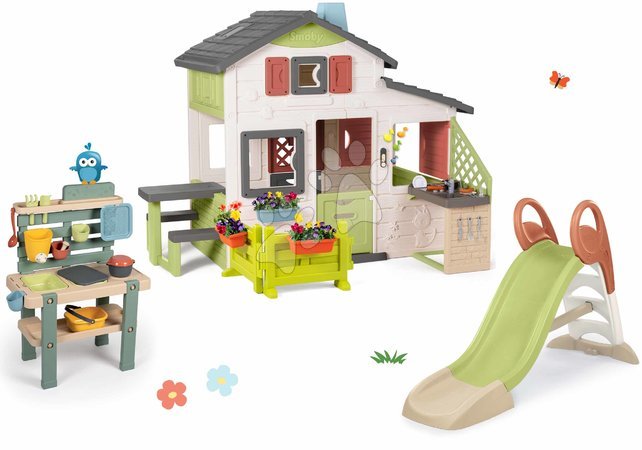 Playhouses with slide - House with kitchen and garden Friends House Life Smoby