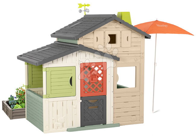 Playhouses with sandpit - Friends House with a garden under the umbrella with a lamp Friends House Evo Playhouse Life Smoby_1