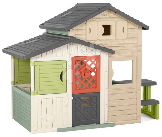 Casitas para niños | Página 3 - Casa de Amigos con mesa de picnic en colores naturales Friends House Evo Playhouse Life Smoby_1