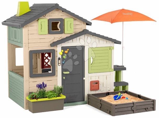 Casitas con arenero infantil - Domček Priateľov s posedením pod oknom Friends House Evo Playhouse Life Smoby