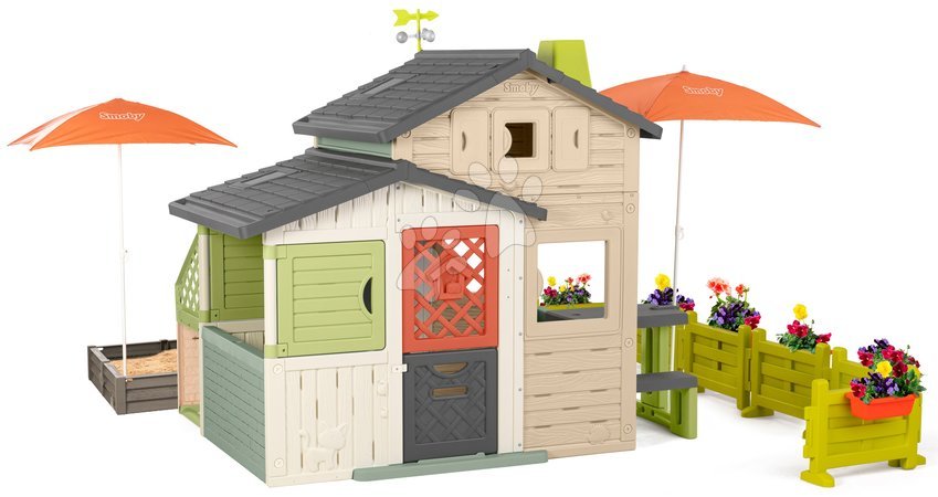 Smoby - Casita de amigos con gran jardín en tonos marrones naturales Friends House Evo Playhouse Green Smoby_1