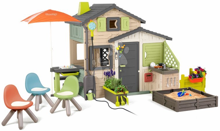 Smoby | Página 2 - Casa de Amigos ecológica con área de descanso en el jardín en colores marrones naturales Casa de Amigos Evo Playhouse Green S