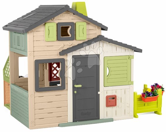 Smoby - Ökobarát Jóbarátok házikó kerttel és homokozóval natúr barna színvilágban Friends House Evo Playhouse Green Smoby_1
