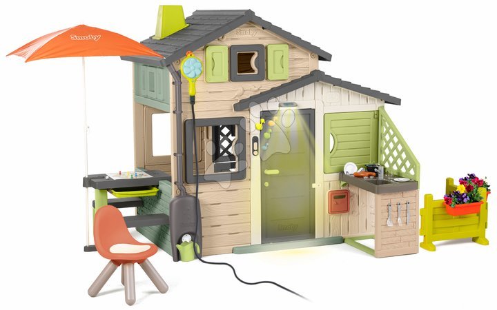 Smoby | Página 2 - Casa de Amigos ecológica con cocina bajo la lámpara en colores marrones naturales Friends House Evo Playhouse Green Smoby