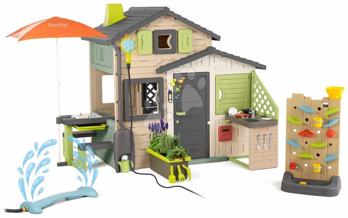 Smoby | Página 2 - Casa de Amigos ecológica con juego de agua en la pared de juego en tonos marrones naturales Friends House Evo Playhouse Green