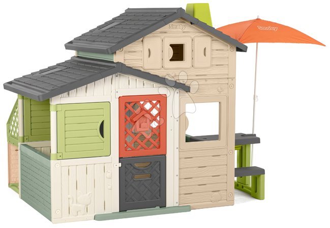 Smoby | Página 2 - Casa de Amigos ecológica con juego de agua en la pared de juego en tonos marrones naturales Friends House Evo Playhouse Green_1