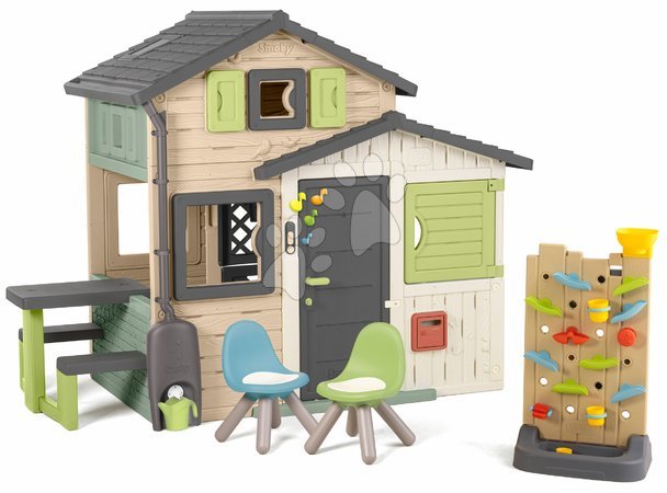 de 3 à 6 ans - Maison des Amis écologique avec coin salon près du mur de jeu en couleurs naturelles brunes Friends House Evo Playhouse Green