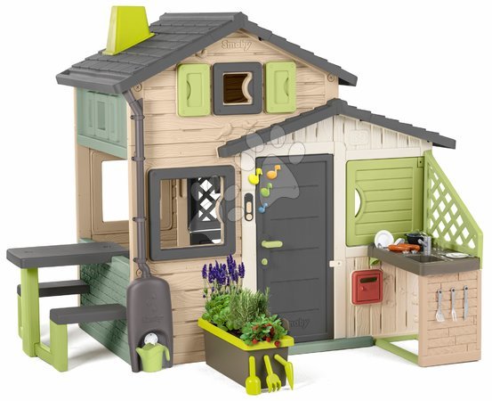 Speziell nur bei uns  | Seite 3 - Spielhaus der Freunde ökologisch mit Topf bei der Küche in naturbraunen Farben Smoby