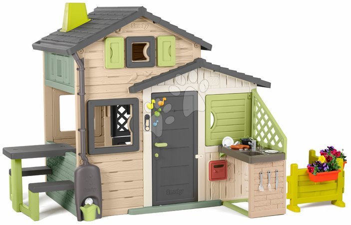 de 3 à 6 ans - Maison des Amis écologique avec jardin près de la cuisine dans des tons marron naturel Friends House Evo Playhouse Green Smob