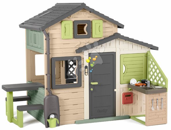 Case gioco per bambini | Pagina 11 - Casetta degli Amici ecologica con campanello per ospiti nei colori naturali del marrone Friends House Evo Playhouse Green Smo