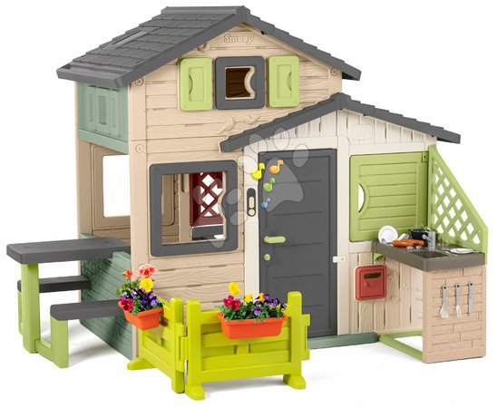Speziell nur bei uns  | Seite 3 - Spielhaus der Freunde ökologisch mit einem Garten im Vorgarten in natürlichen Brauntönen Grün Smoby