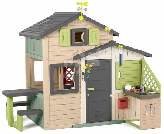 Case gioco per bambini | Pagina 11 - Casetta degli Amici ecologica con tavolo da picnic in colori marrone naturale Friends House Evo Playhouse Green Smoby
