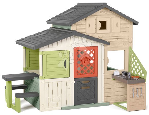 Speziell nur bei uns  | Seite 4 - Spielhaus der Freunde mit einer Gartenecke in der Nähe der Küche in natürlichen Brauntönen House Evo Grün Smoby
