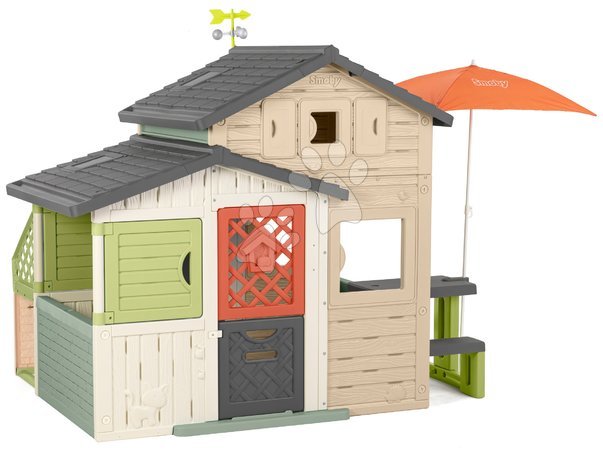 de 3 à 6 ans - Maison des Amis écologique avec parasol pour les météorologues en couleurs naturelles brunes Friends House Evo Playhouse Gree_1