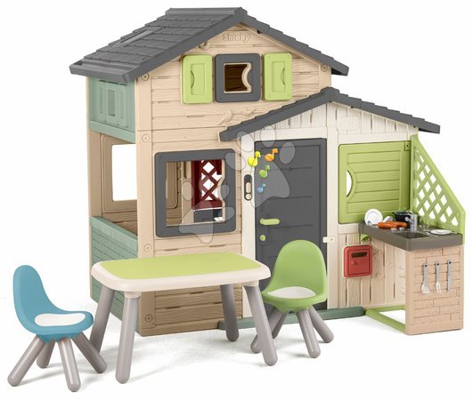 Speziell nur bei uns  | Seite 3 - Spielhaus der Freunde ökologisch mit Sitzgelegenheiten in der Nähe der Küche in natürlichen Brauntönen Friends House Evo Grün