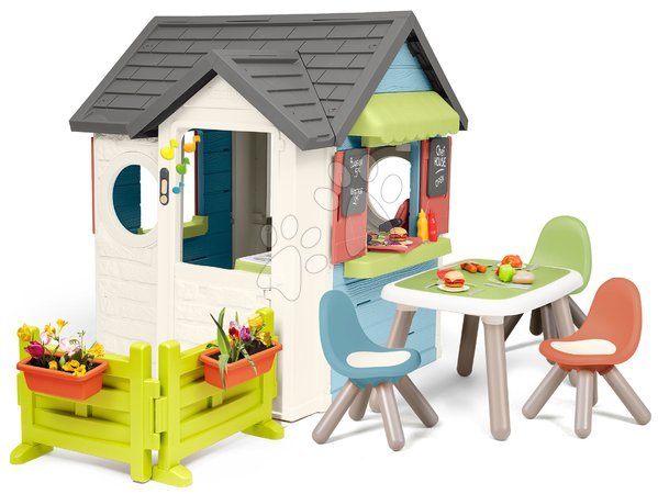 Plastikspielhäuser für Kinder | Seite 6 - Spielhaus mit Restaurant und Geschäft mit lebendigem Zaun Chef House Life Smoby