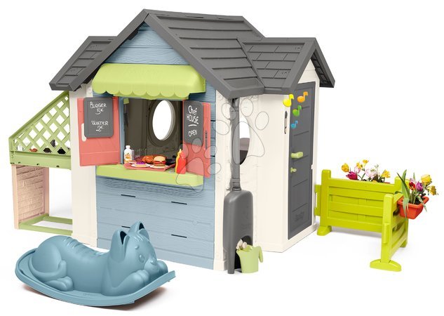 Plastikspielhäuser für Kinder | Seite 6 - Spielhaus mit Geschäft, Restaurant und blauer Schaukel Chef House Life Smoby