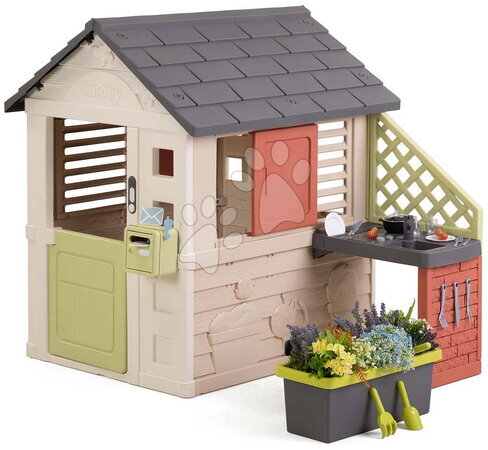 Smoby - Maison de jardin avec jardinière près de la cuisine Nature Playhouse&Kitchen Life Smoby