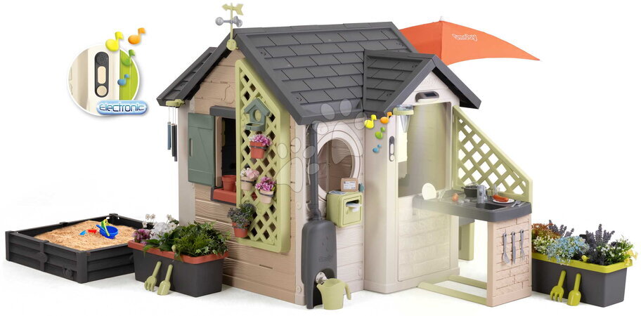 Kun her hos os - Legehus til haven med sandkasse Garden House Life Smoby